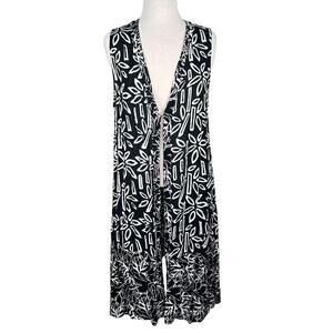 Soft Surroundings Women’s Black & White Tropical Print Rayon Duster Large EUC